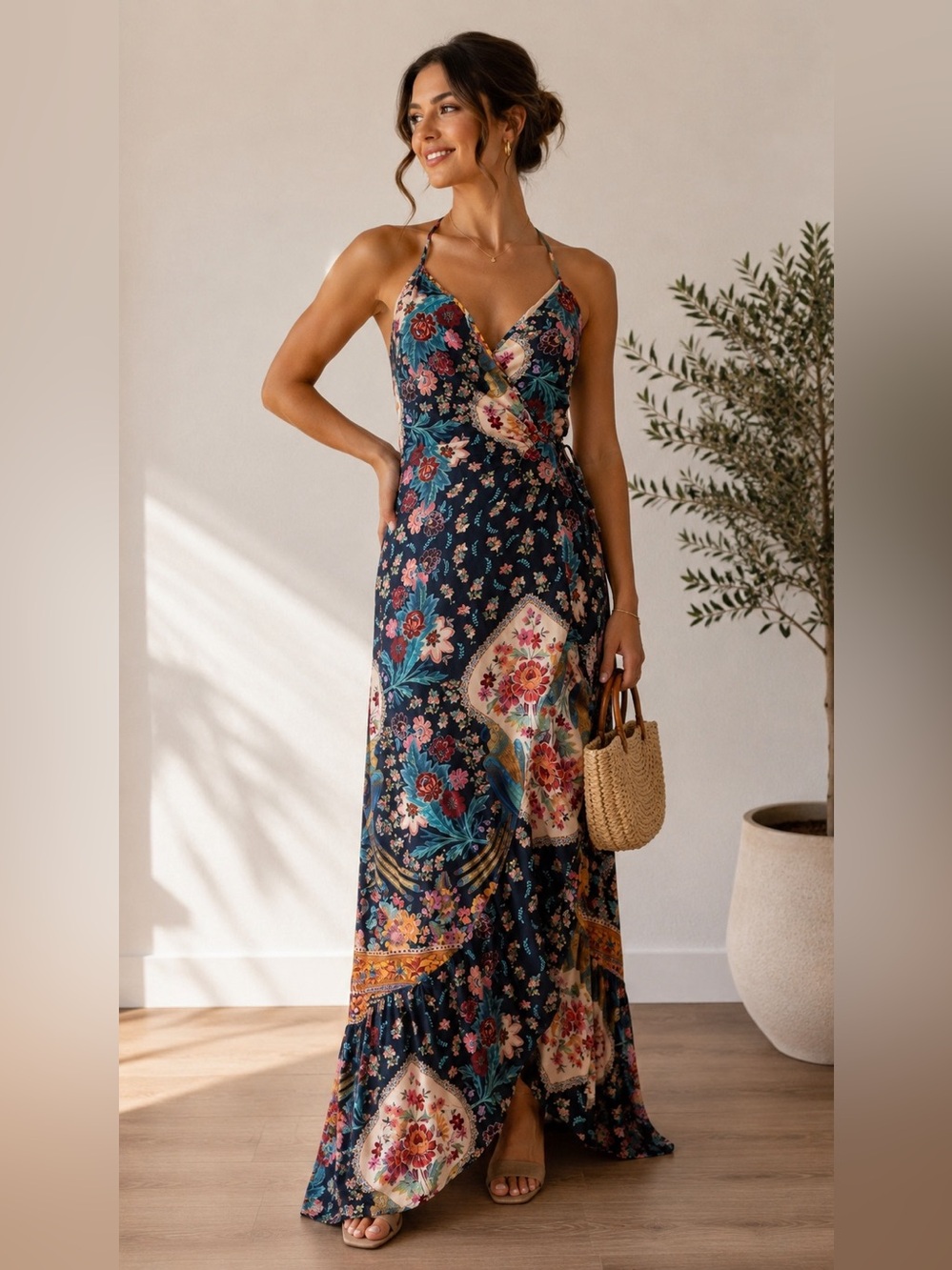 FARM Rio Navy Floral Patchwork Maxi Dress